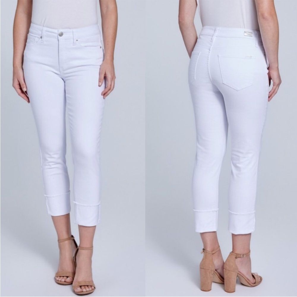 Seven7 Roll & Cuff Hi Rise Slim Straight White Denim Jeans Womens Plus Sz 14 NWT
